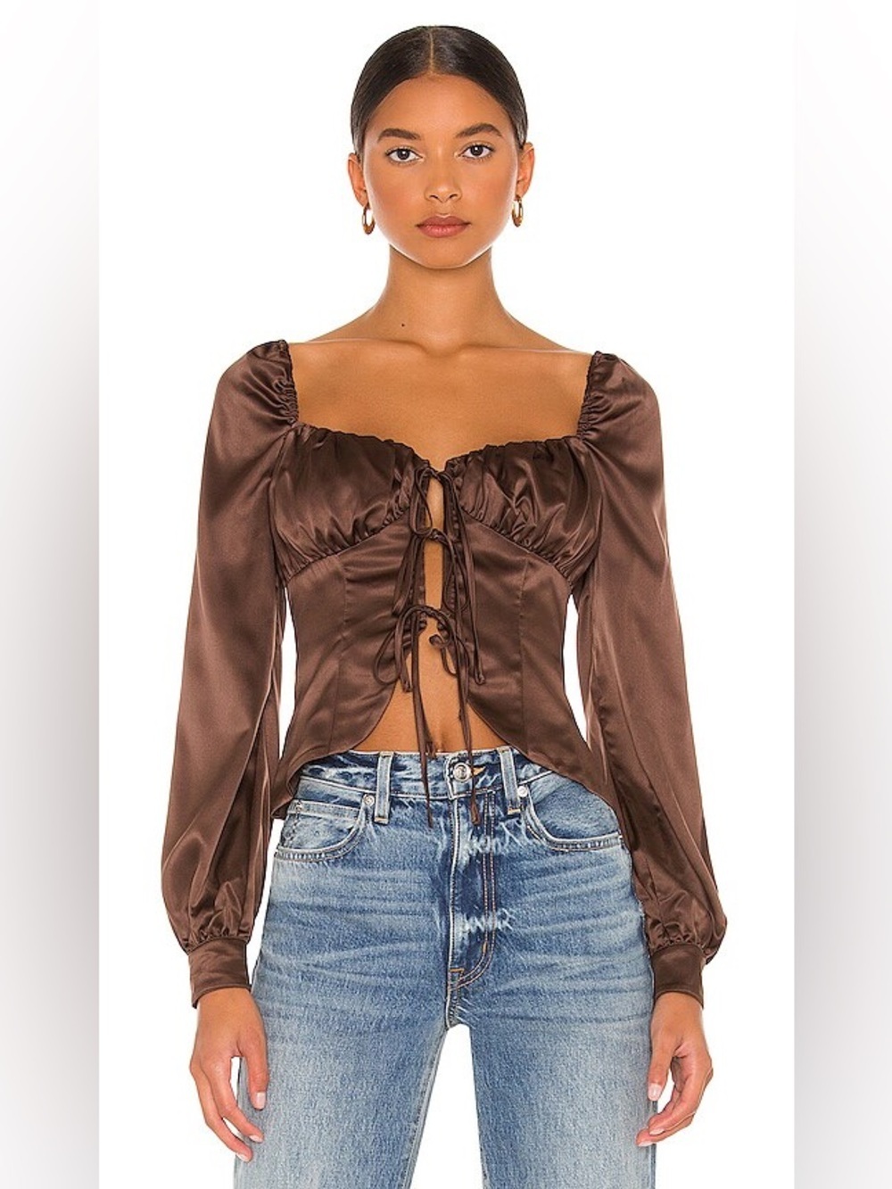 Revolve Majorelle Waldorf Top in Chocolate Brown Tie Front Size XL